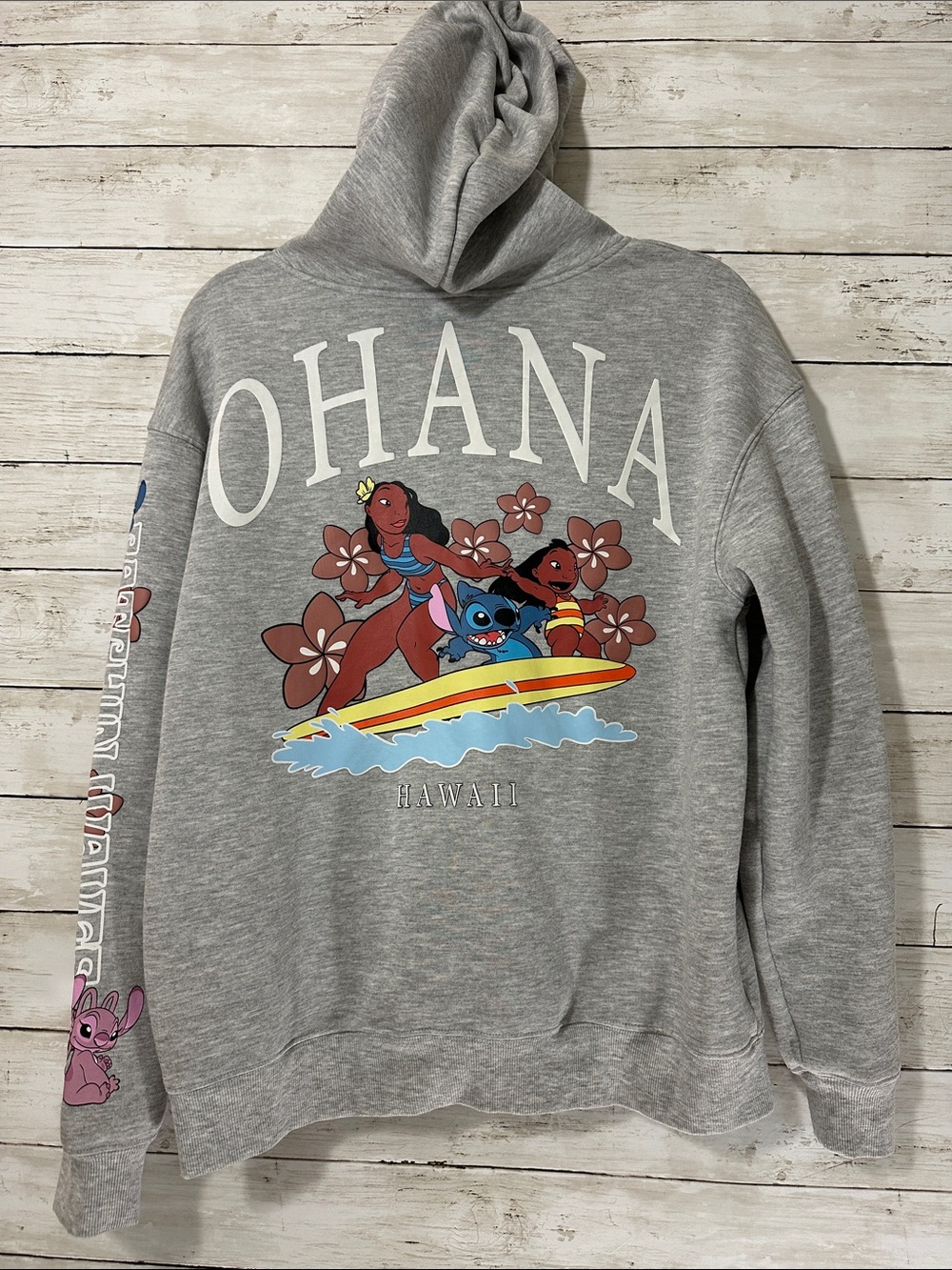 Disney Lilo & Stitch "Surf's Up Hawaii" Full Zip Graphic Hoodie Gray Large 12-14 - Picture 10 of 16